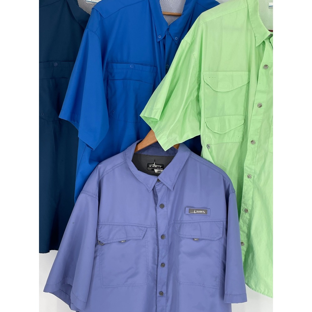 Columbia & Habit Men Shirts 2XL Lot 4 S/S Green Blue Solar Factor Fishing Flaws